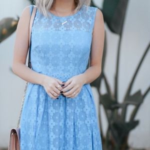Periwinkle blue flower lace mid length dress